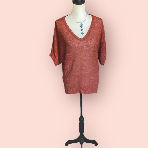 Eileen Fisher Linen Sweater Rust Red Petite XS S Long Tunic Length - Picture 4 of 13